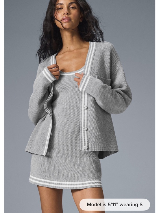 ALO Yoga Sweaters - Tennis Club Sweater Knit Cardigan Athletic Grey/White Size Medium
